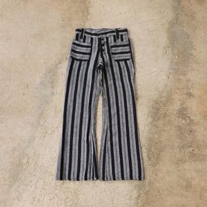 Vtg 60s 70s Striped Flares Pants Mod Bell Bottoms Bonded Wool Hippie Woodstock